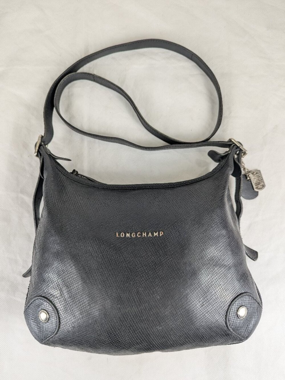 Longchamp Le Pliage Black Leather Shoulder Bag Used Authentic Buy it Now